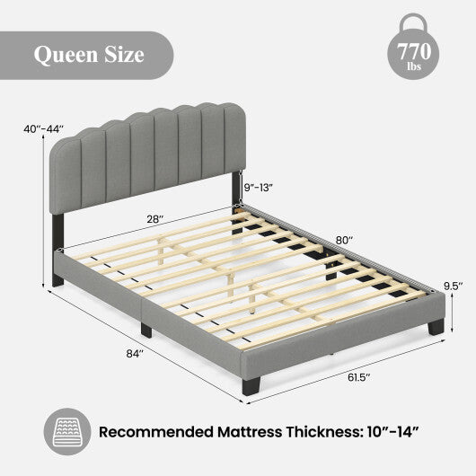 Queen Size Bed Frame with Adjustable Scalloped Tufted Headboard-Queen Size LuxuryLifeWay Online Store