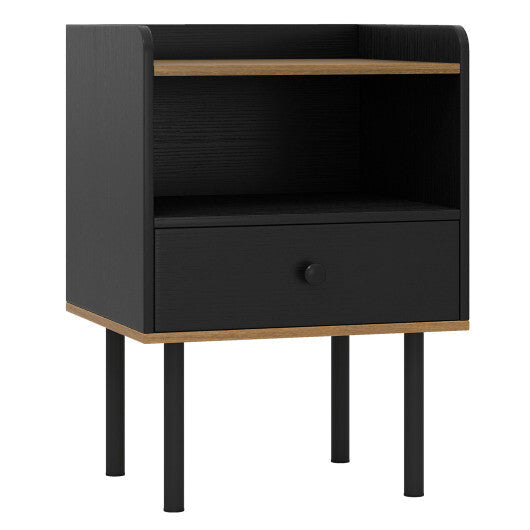 Nightstand with Drawer 3-Tier Sofa Side Table with Open Storage Shelf-Black