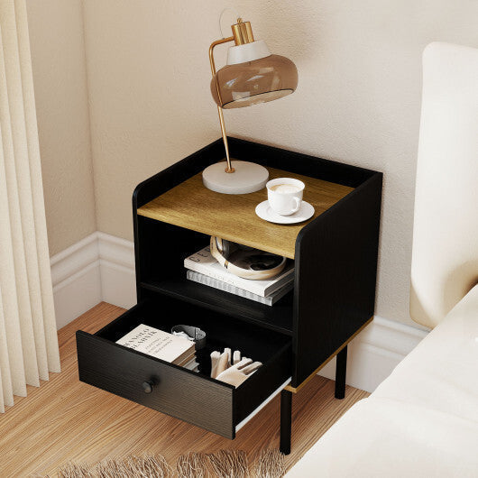 Nightstand with Drawer 3-Tier Sofa Side Table with Open Storage Shelf Set of 2-Black LuxuryLifeWay Online Store