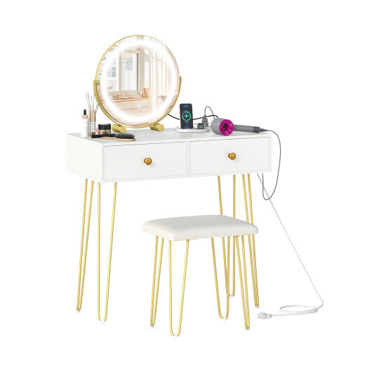 Vanity Desk with with Lighted Adjustable Mirror for Bedroom-White LuxuryLifeWay Online Store