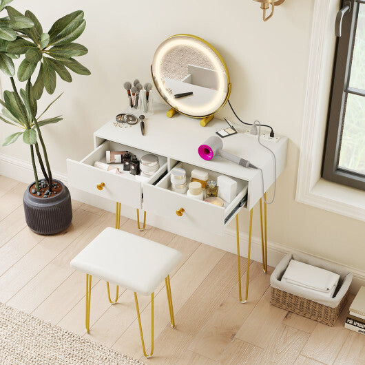 Vanity Desk with with Lighted Adjustable Mirror for Bedroom-White LuxuryLifeWay Online Store