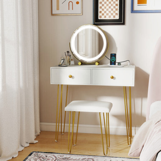 Vanity Desk with with Lighted Adjustable Mirror for Bedroom-White LuxuryLifeWay Online Store