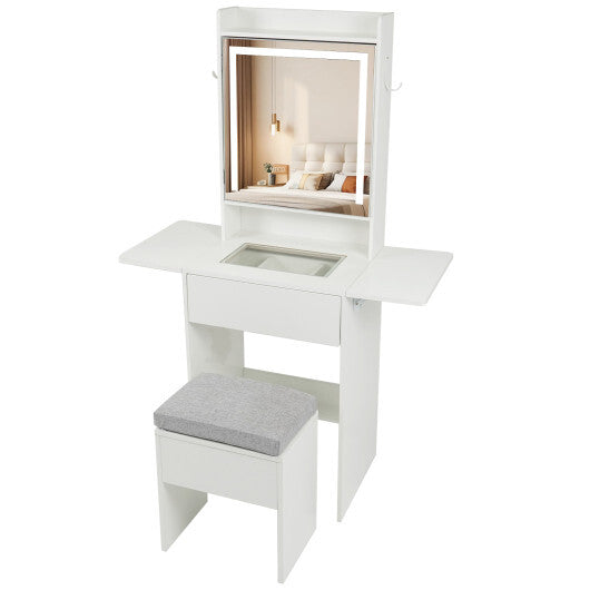 Space-saving Vanity Desk with Mirror and Lights for Bedroom-White LuxuryLifeWay Online Store