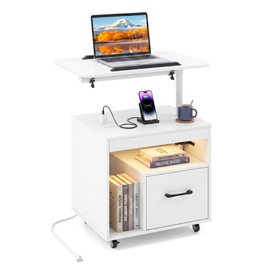 LED Nightstand with Power Outlets Modern Bedside Table with Flip over-White LuxuryLifeWay Online Store