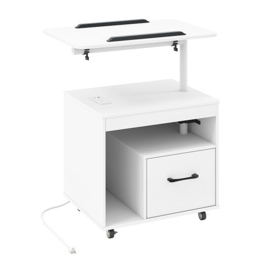LED Nightstand with Power Outlets Modern Bedside Table with Flip over-White LuxuryLifeWay Online Store
