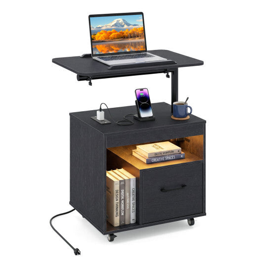 LED Nightstand with Power Outlets Modern Bedside Table with Flip over-White LuxuryLifeWay Online Store