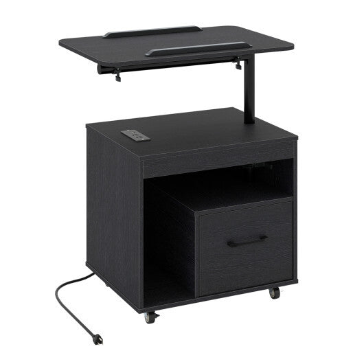 LED Nightstand with Power Outlets Modern Bedside Table with Flip over-White LuxuryLifeWay Online Store