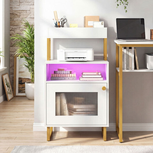 Nightstand with LED Lights Modern End Table with Top Tray Open Compartment and Storage Cabinet-Gray LuxuryLifeWay Online Store