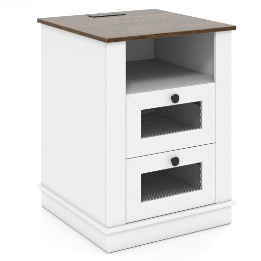Nightstand with Charging Station and 2 Drawers Storage Compartment for Bedroom-Rustic Brown LuxuryLifeWay Online Store