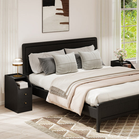 Side End Table with Charging Station Sofa Couch Table with Shelf Drawers-Black LuxuryLifeWay Online Store