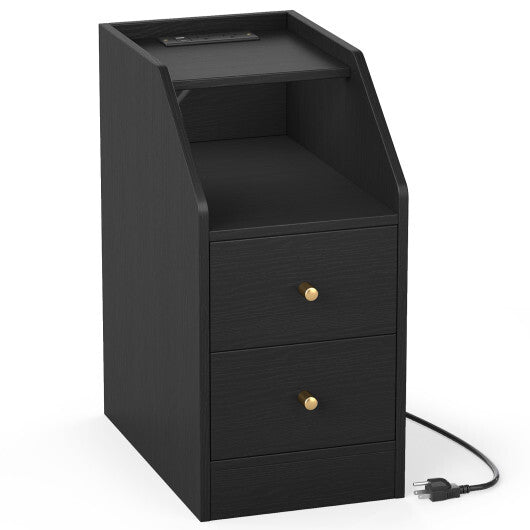 Side End Table with Charging Station Sofa Couch Table with Shelf Drawers-Black LuxuryLifeWay Online Store