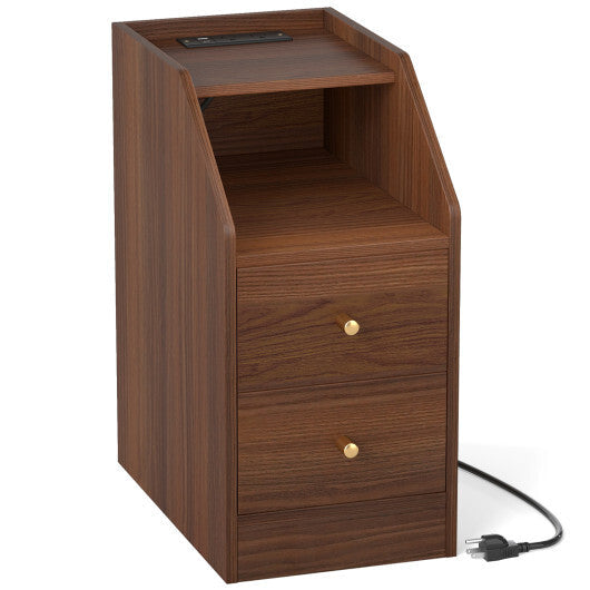 Side End Table with Charging Station Sofa Couch Table with Shelf Drawers-Black LuxuryLifeWay Online Store