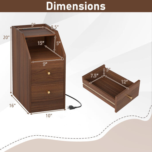 Side End Table with Charging Station Sofa Couch Table with Shelf Drawers-Black LuxuryLifeWay Online Store