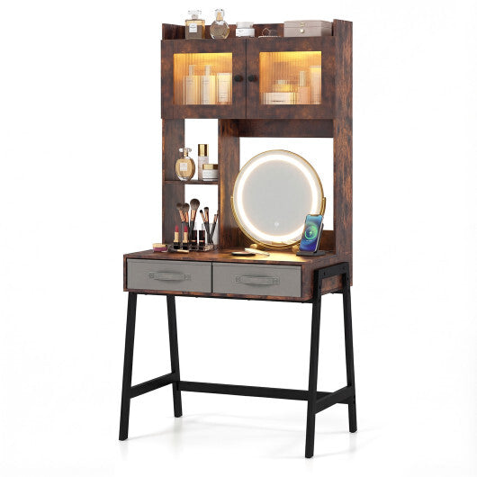 Vanity Desk with Rotatable Mirror and Lights Modern Dressing Table with 3 Light Colors-Brown LuxuryLifeWay Online Store