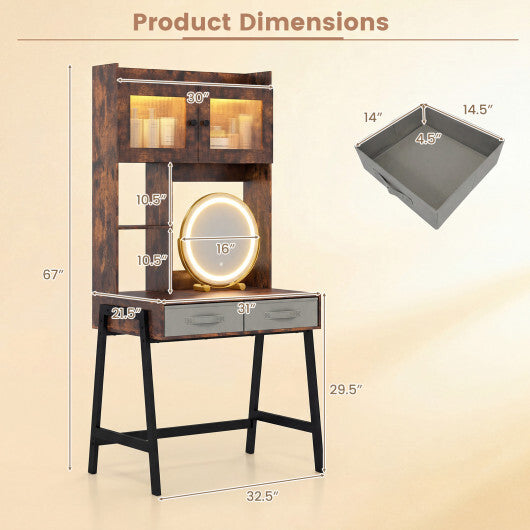 Vanity Desk with Rotatable Mirror and Lights Modern Dressing Table with 3 Light Colors-Brown LuxuryLifeWay Online Store