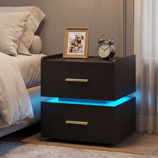 Nightstand with Charging Station LED Bedside Table with 2 Storage Drawers-White LuxuryLifeWay Online Store