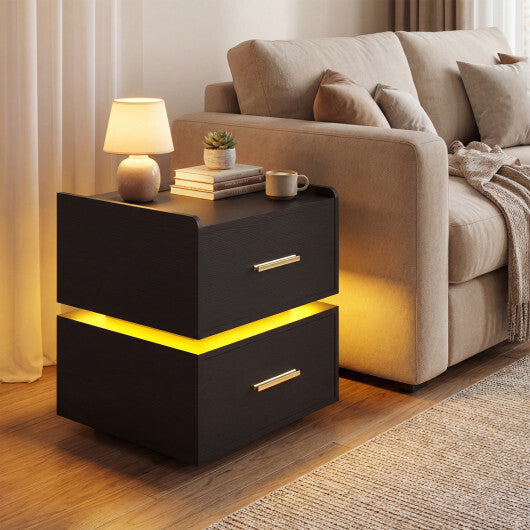 Nightstand with Charging Station LED Bedside Table with 2 Storage Drawers-White LuxuryLifeWay Online Store