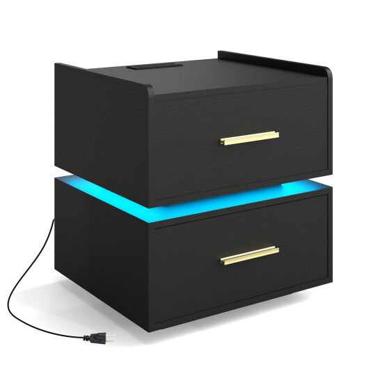 Nightstand with Charging Station LED Bedside Table with 2 Storage Drawers-White LuxuryLifeWay Online Store