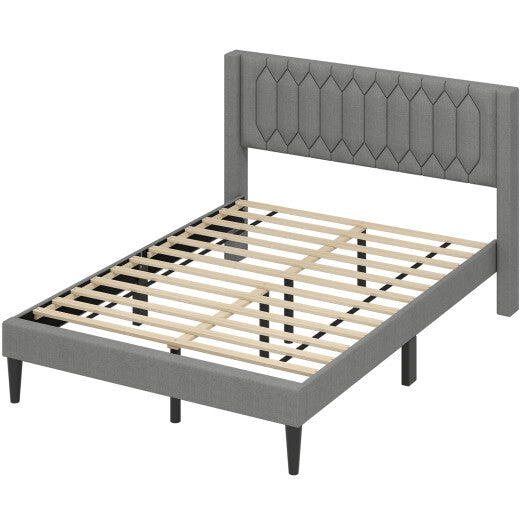 Queen Size Dutch Velvet/Linen Fabric Upholstered Platform Bed with Wingback Headboard and Wooden Slat Support-Gray? LuxuryLifeWay Online Store