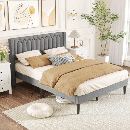 Queen Size Dutch Velvet/Linen Fabric Upholstered Platform Bed with Wingback Headboard and Wooden Slat Support-Gray? LuxuryLifeWay Online Store