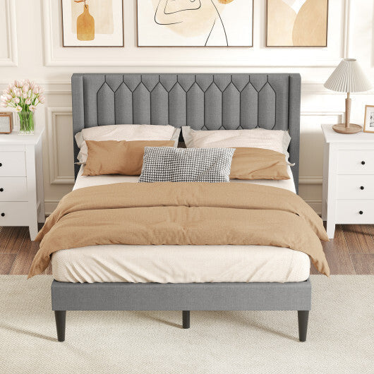 Queen Size Dutch Velvet/Linen Fabric Upholstered Platform Bed with Wingback Headboard and Wooden Slat Support-Gray? LuxuryLifeWay Online Store