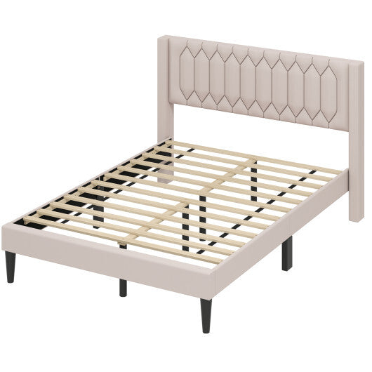 Queen Size Dutch Velvet/Linen Fabric Upholstered Platform Bed with Wingback Headboard and Wooden Slat Support-Gray? LuxuryLifeWay Online Store