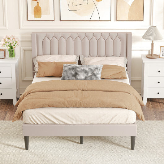 Queen Size Dutch Velvet/Linen Fabric Upholstered Platform Bed with Wingback Headboard and Wooden Slat Support-Gray? LuxuryLifeWay Online Store