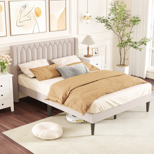 Queen Size Dutch Velvet/Linen Fabric Upholstered Platform Bed with Wingback Headboard and Wooden Slat Support-Gray? LuxuryLifeWay Online Store