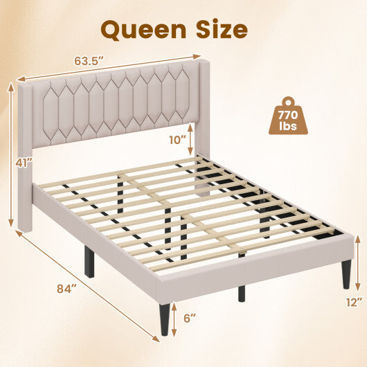 Queen Size Dutch Velvet/Linen Fabric Upholstered Platform Bed with Wingback Headboard and Wooden Slat Support-Gray? LuxuryLifeWay Online Store