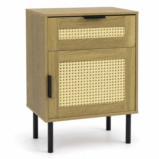 Rattan Nightstand with Drawer and Storage Cabinet for Bedroom Dorm-Natrual LuxuryLifeWay Online Store