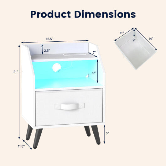 Set Of 2 Nightstands with LED Lights and Power Outlets for Living Room-White LuxuryLifeWay Online Store