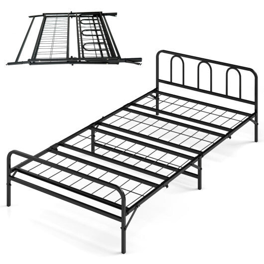Heavy Duty Metal Twin Foldable Bed Frame with Headboard & Footboard-Black LuxuryLifeWay Online Store