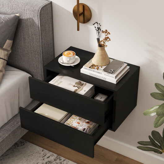 2 Storage Drawers Wall Mounted Floating Nightstand for Bedroom-Gray