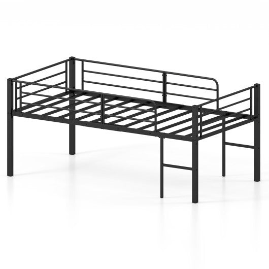 Twin Size Low Loft Bed with Safety Guardrails and 2 Ladders-White LuxuryLifeWay Online Store