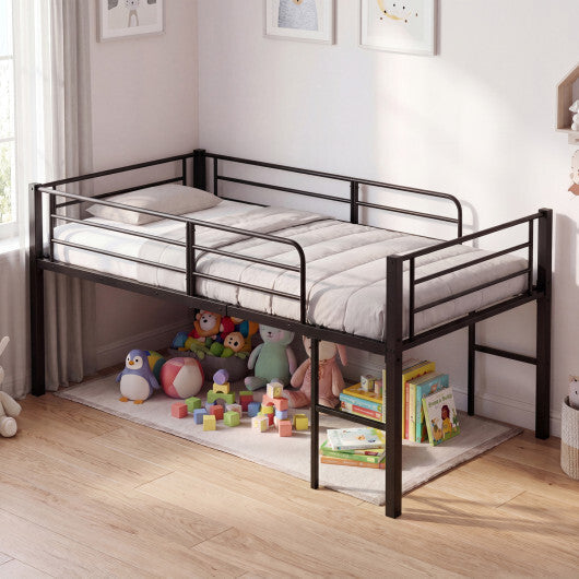 Twin Size Low Loft Bed with Safety Guardrails and 2 Ladders-White LuxuryLifeWay Online Store