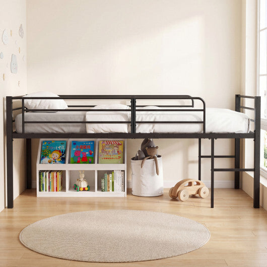 Twin Size Low Loft Bed with Safety Guardrails and 2 Ladders-White LuxuryLifeWay Online Store