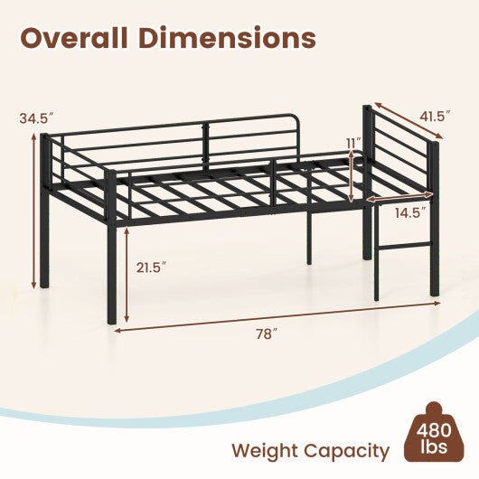Twin Size Low Loft Bed with Safety Guardrails and 2 Ladders-White LuxuryLifeWay Online Store