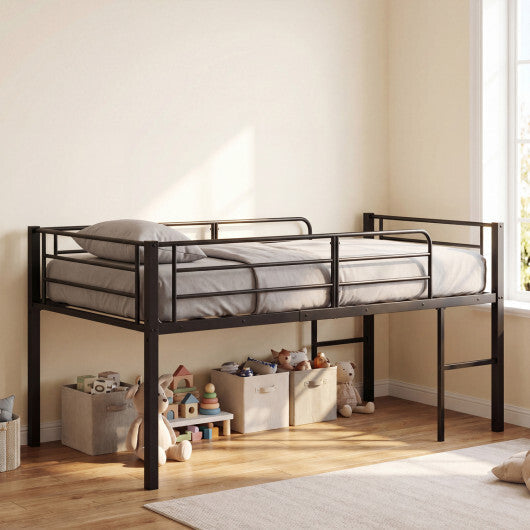 Twin Size Low Loft Bed with Safety Guardrails and 2 Ladders-White LuxuryLifeWay Online Store