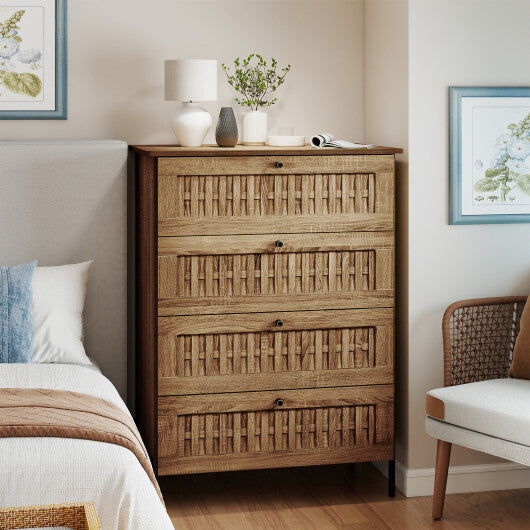 4-Drawer Dresser with Interlocking Mechanism and Metal Legs for Bedroom-Oak LuxuryLifeWay Online Store