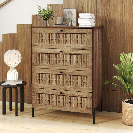 4-Drawer Dresser with Interlocking Mechanism and Metal Legs for Bedroom-Oak LuxuryLifeWay Online Store