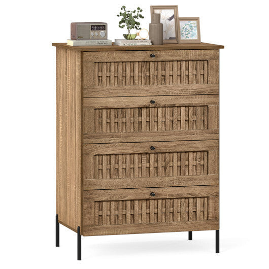 4-Drawer Dresser with Interlocking Mechanism and Metal Legs for Bedroom-Oak LuxuryLifeWay Online Store