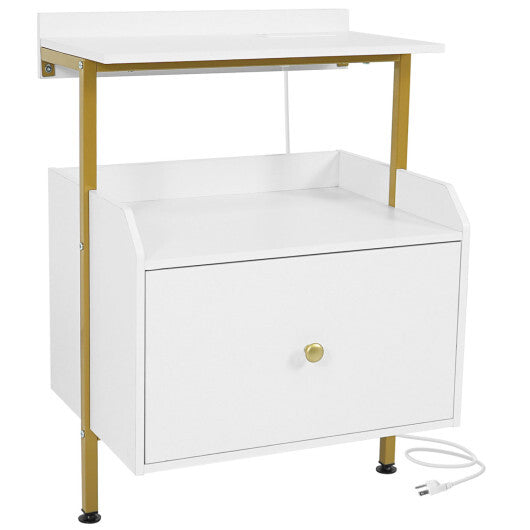 Wall-mounted Nightstand with LED Lights and Charging Station for Bedroom-White LuxuryLifeWay Online Store
