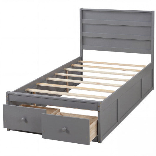 Twin Size Bed Frame with Storage Drawers and Headboard-Gray LuxuryLifeWay Online Store
