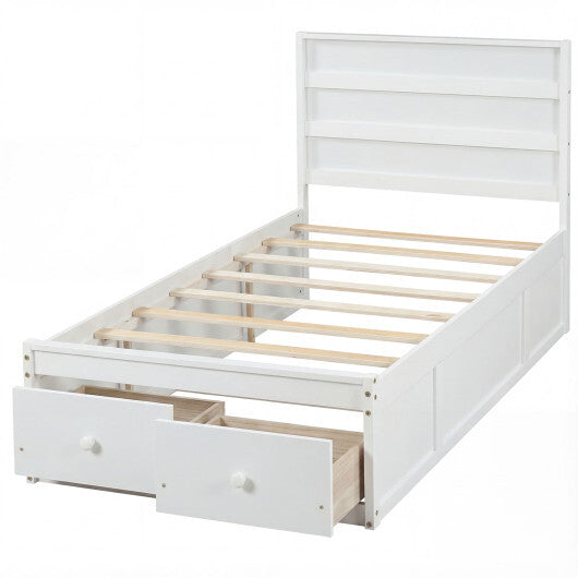 Twin Size Bed Frame with Storage Drawers and Headboard-Gray LuxuryLifeWay Online Store