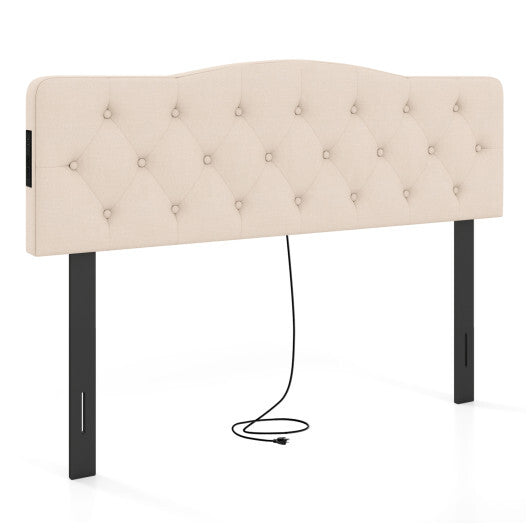 Tufted Upholstered Head Board for Queen and Full Size Bed with 2 AC Outlets-Beige LuxuryLifeWay Online Store