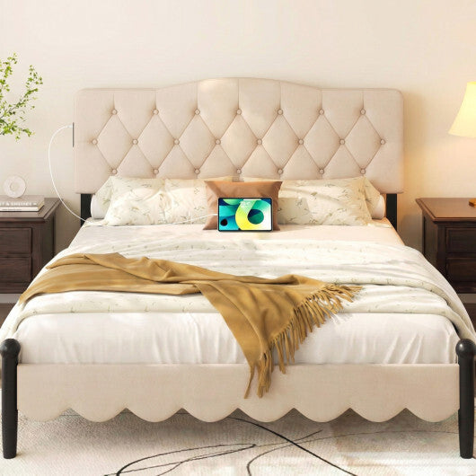 Tufted Upholstered Head Board for Queen and Full Size Bed with 2 AC Outlets-Beige LuxuryLifeWay Online Store