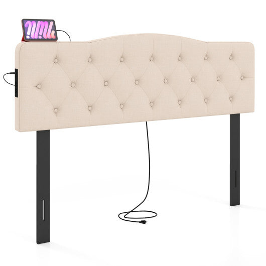 Tufted Upholstered Head Board for Queen and Full Size Bed with 2 AC Outlets-Beige LuxuryLifeWay Online Store