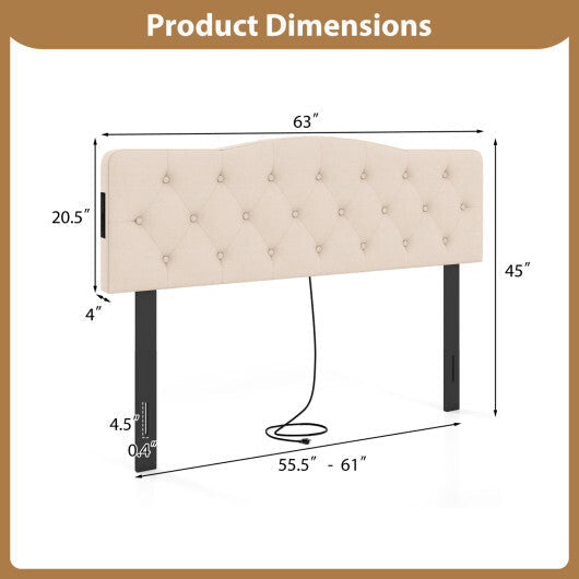 Tufted Upholstered Head Board for Queen and Full Size Bed with 2 AC Outlets-Beige LuxuryLifeWay Online Store