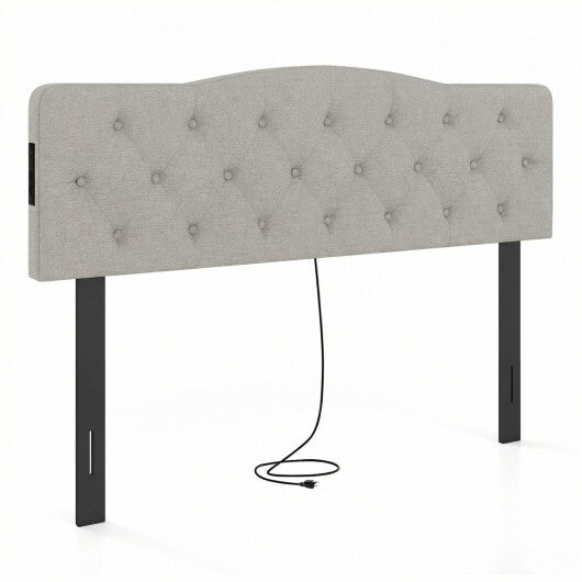 Tufted Upholstered Head Board for Queen and Full Size Bed with 2 AC Outlets-Beige LuxuryLifeWay Online Store