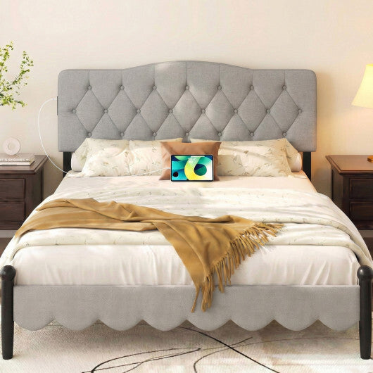 Tufted Upholstered Head Board for Queen and Full Size Bed with 2 AC Outlets-Beige LuxuryLifeWay Online Store